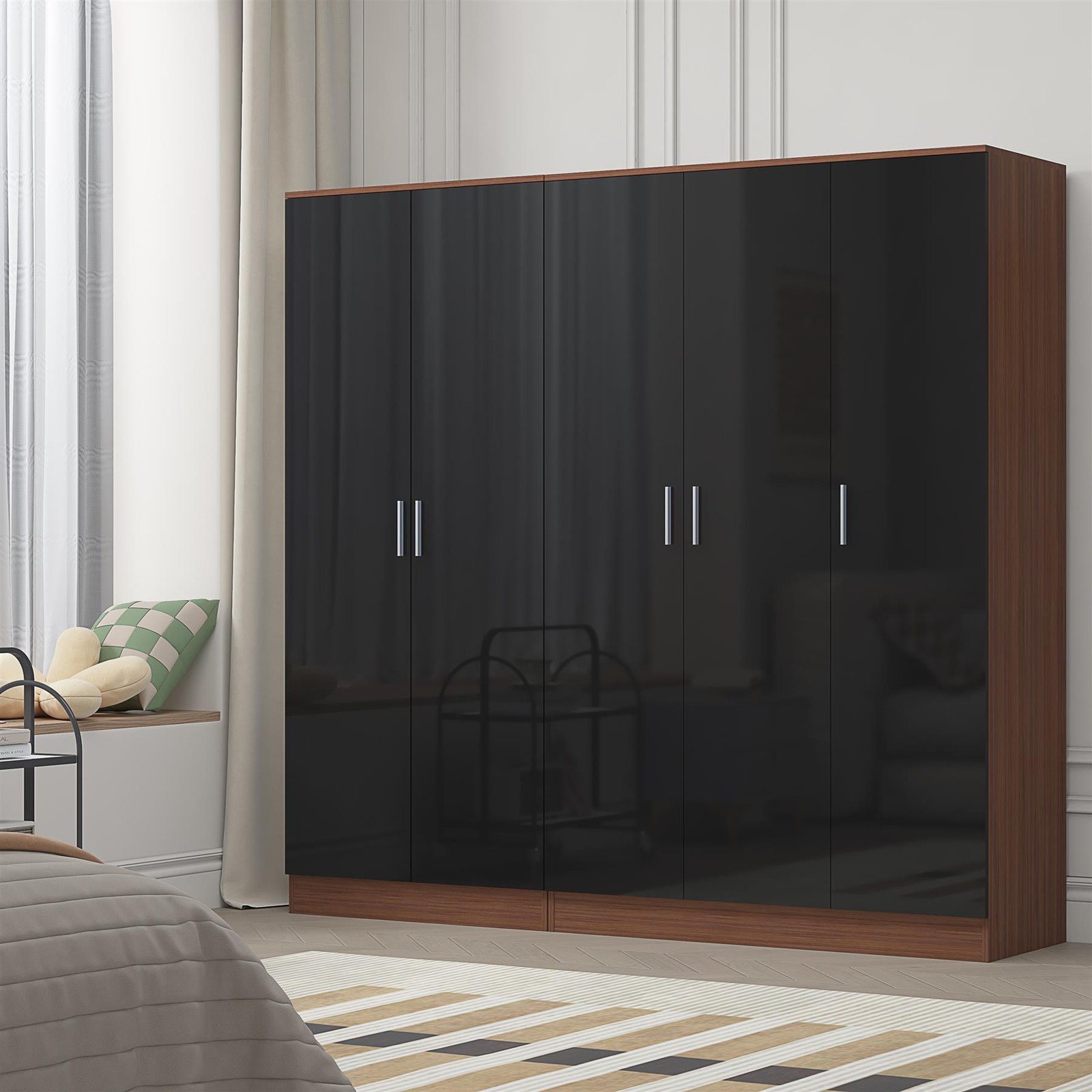 REFLECT Wardrobe Bundle: 3 Door Plain & 2 Door Plain - Black/Walnut - Image 3