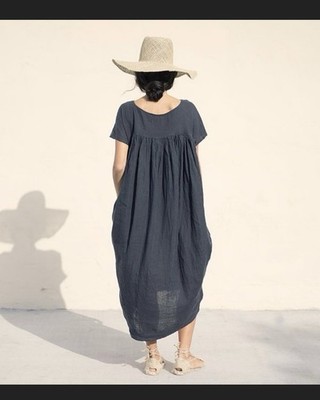 Black Crane Linen Cocoon Dress