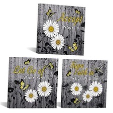 Daisy Wall Art Decor Rustic Inspirational Quotes Canvas Print Farmhouse