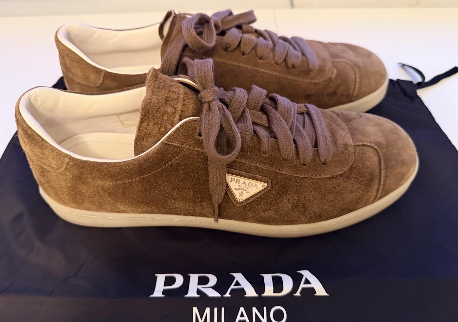 Authentic Men’s PRADA Brown Suede Sneakers Size US 9
