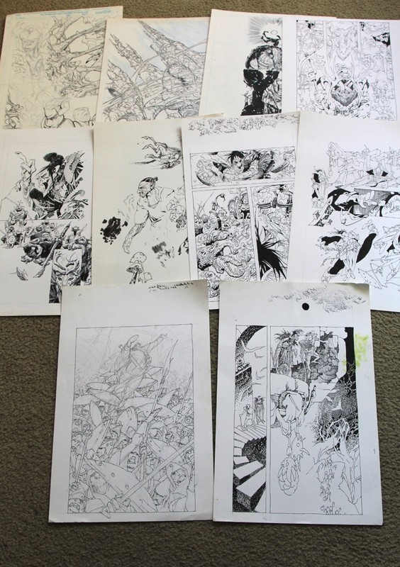 Lot of 10 Original Unpublished Comic Book Art by Artist Tim Gula