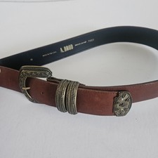 VTG A. BROD Brown Leather Belt 7803 Size M Made in USA 80's Brass Buckle Italy