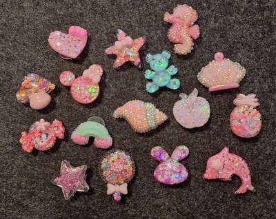 Croc Shoes Charms Lot Of 16, Sparkly Minnie Mouse, Dolphin, Rainbow, Star, Heart
