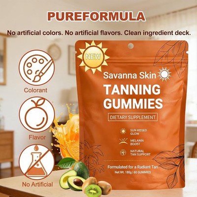 Savanna Skin Tanning Gummies, with Vitamin C & E, Astaxanthin, Beta Carotene