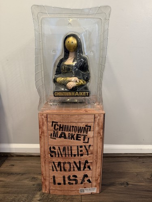 #ad #ad Chinatown Market Smiley Mona Lisa Mighty Jaxx Boxed Plastic Figurine Black Gold $214.00