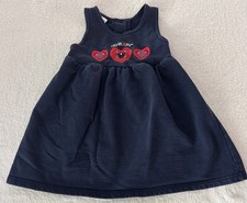 VTG OshKosh B  gosh 3T Navy Blue Jumper Dress USA Embroidered Hearts Thick Cotton