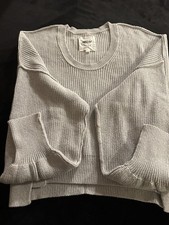 Aerie Crop Oversized Sweater Chunky Knitwear Pale Gray Size L