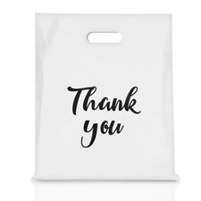 White Thank You Bags with Handles 100 Pack, 12 x 15 Inch 4.73 Mils Extra Thic...