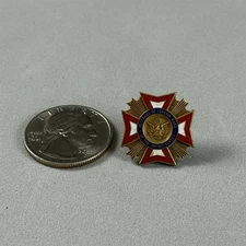 Vtg VFW Veteran's Of Foreign Wars Maltese Cross Gold Tone Screw Back Pin #56569