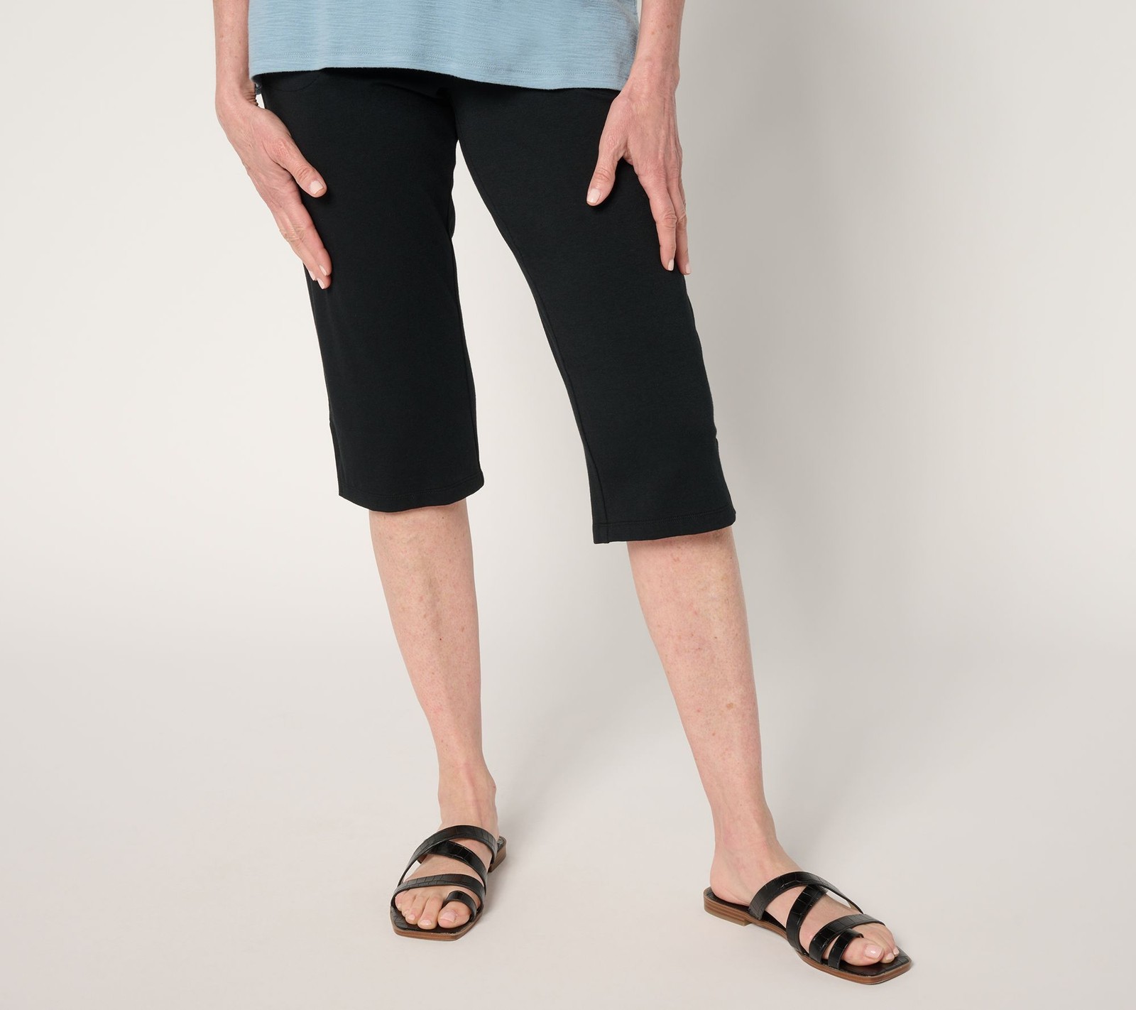 Denim & Co. Women's Petite Pants 2XP Beach Jersey Printed or Solid Black A692115