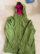 The North Face Girls Youth Green Pink Hyvent Hooded Rain Jacket Size Large 14/16