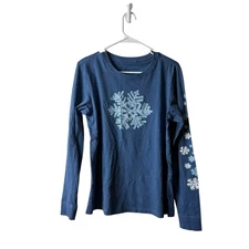 Life Is Good Blue Snowflake Long Sleeve Graphic Tee T-shirt Size Medium