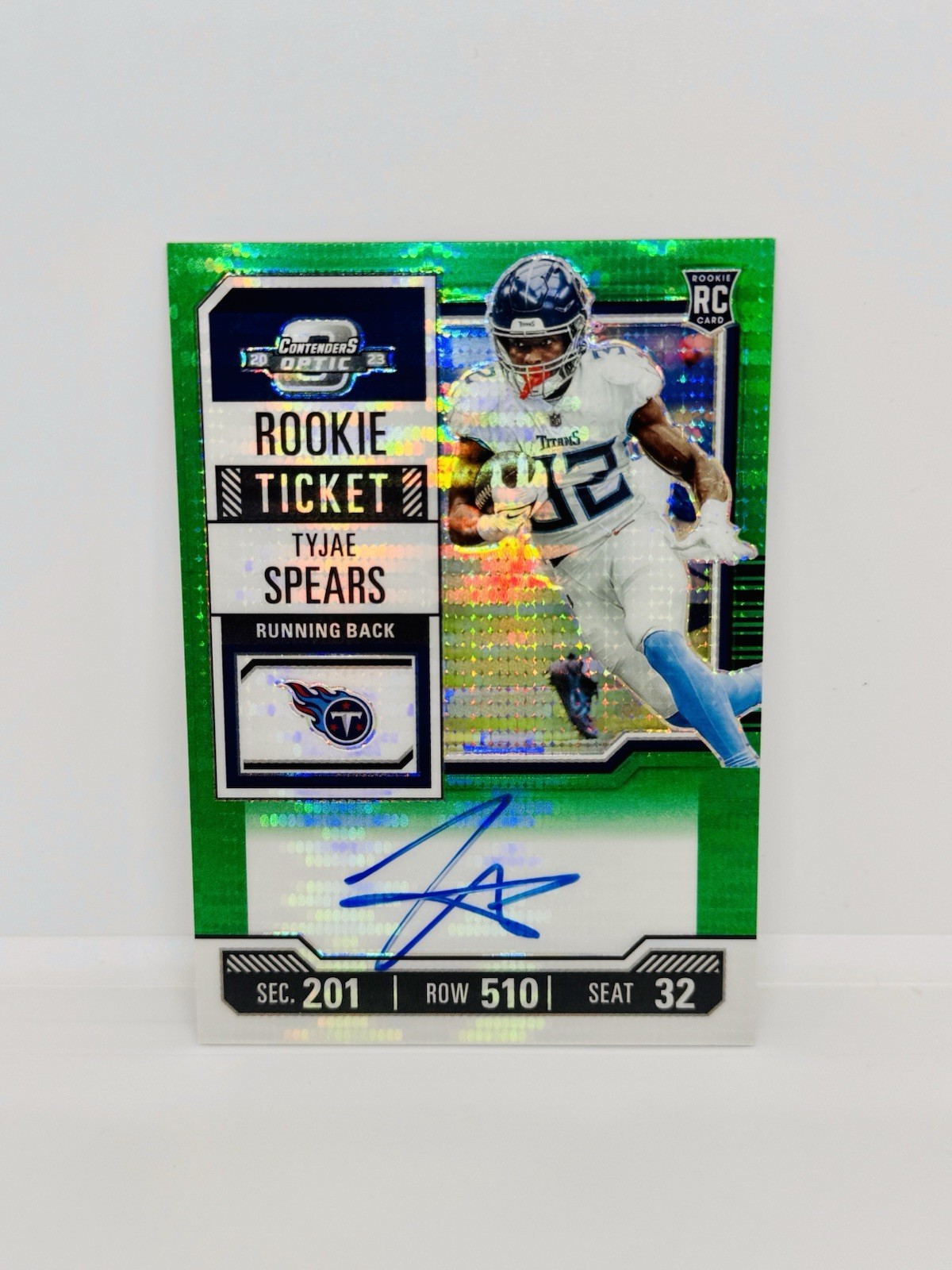 TYJAE SPEARS Rookie Ticket 2023 Contenders Optic Green Pulsar Auto /30 Titans