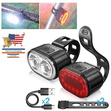 1-2Rechargeable Bicycle Headlight Tailight LED Bike Front Rear Light Safety Lamp
