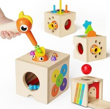 5-in-1 Wooden Activity Cube Toddlers Montessori Toys Baby Boys Girls Baby
