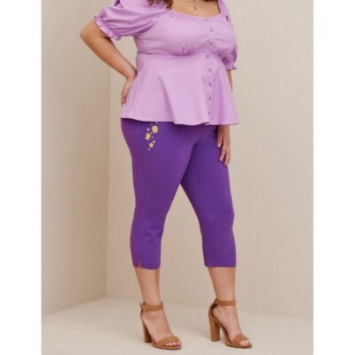 Torrid Disney Princess Pixie Pants Size L 00 Pull On Ponte Crop Embroidered NWT