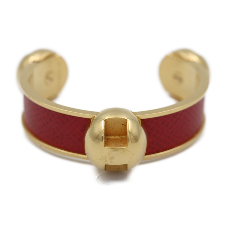 HERMES Cuff Bangle Bracelet in Metal and Leather with Gold Accents-image