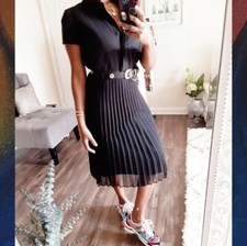 🖤Vera Wang Pleated Black Midi Dress Buttons XS Petite Casual Work Church🖤