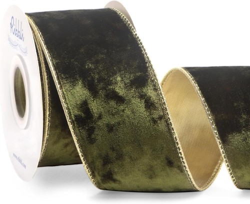 Olive Green Velvet Wired Ribbon 2.5 Inch Metallic Olive Green Crushed Velvet ...