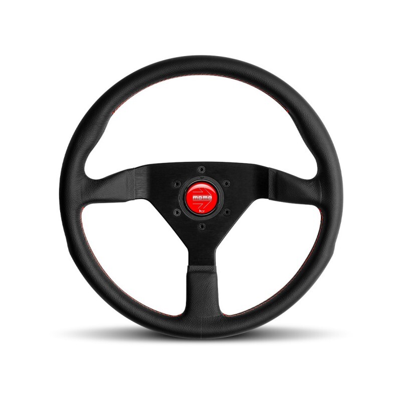 Momo Monte Carlo 350MM Black Leather Steering Wheel W/ Red