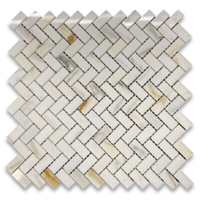 G70XP Calacatta Gold Calcutta Marble Herringbone Mosaic Tile Polished