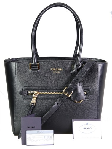 PRADA Leather Shoulder Tote Bag / Handbag - 1BG227 - Black Gold - NEW