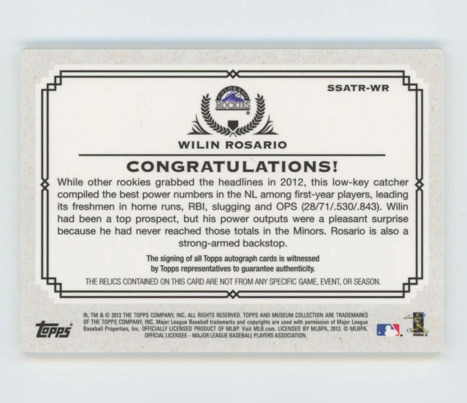 2013 Topps автографы 010/299 Wilin Rosario Auto Colorado Rockies #AGA-WR - Изображение 2 из 2