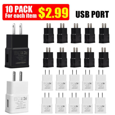 10Pack Adapter USB Wall Charger Home Power 2A Plug Charging for Samsung Galaxy