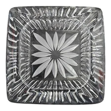Vintage Square Clear Glass Floral Center Heavy Ashtray 3.5" NO Chips or Cracks