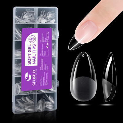 Nail Tips Almond for Salon: 552 Pcs Medium Soft Gel Nail Tips for Manicure 12 Si