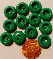 12 Small Thick Concave Green Plastic Sew-thru 2-hole Buttons 1/2" 12.5mm 10490