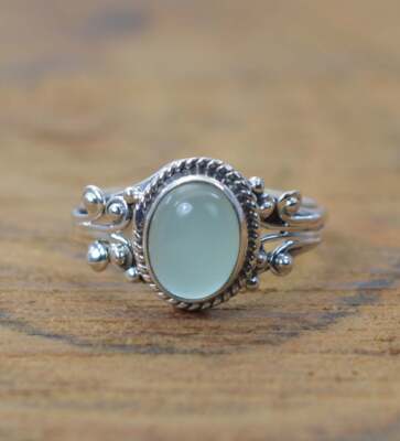925 Sterling Silver Aqua chalcedony Stone Oval Shape Handmade GENUINE Ring