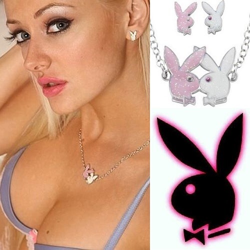 Playboy Jewelry Set Bunny Kiss Necklace Stud Earring Kissing Black Friday Sale
