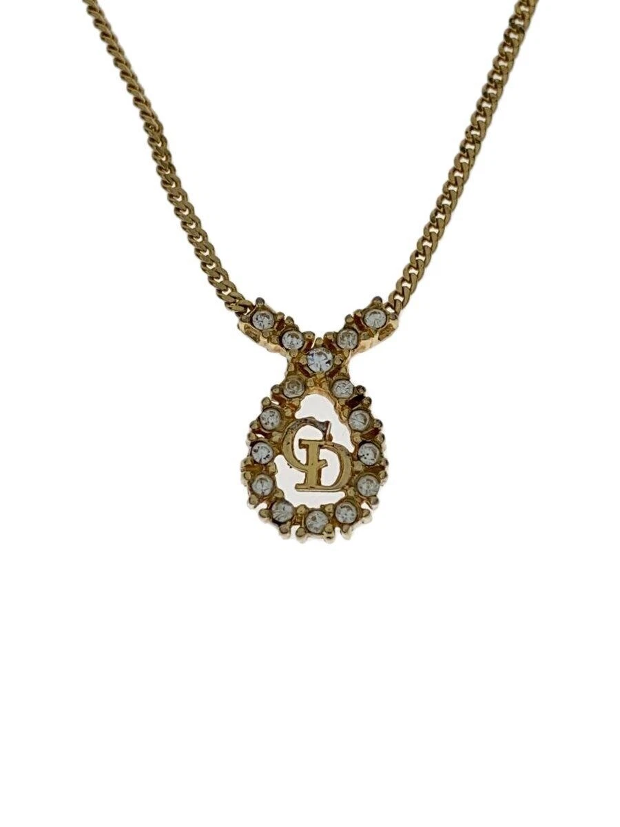 Collana donna Christian Dior logo CD pietra goccia con top oro usata