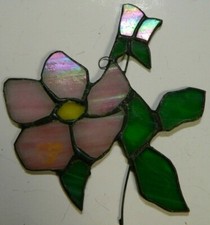 Handcrafted Leaded Stained Glass Hanging Iridescent Pink Flower Suncatcher Excel