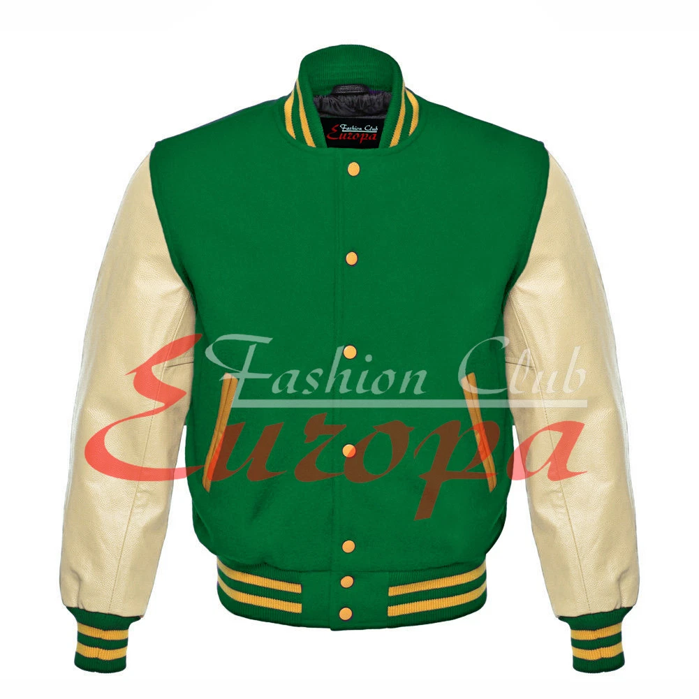 High Quality Wool Letterman Jacket with Leather Sleeves Essential Streetwear