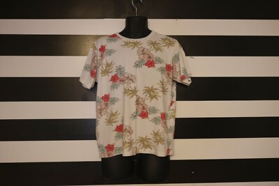 Denim & Flower Ricky Sings Men s T   Shirt Floral Pattern Crew Neck White Size L