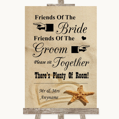 Personalisiertes Hochzeitsschild Sandstrand Freunde der Braut Bräutigam Sitz