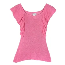 Tabitha Sweater Women XS Pink Lambswool Blend Knit Ruffle Sleeveless Square Neck