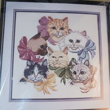 Vintage 1987 Something Special Cats and Bows 50340 Counted Cross Stitch Kit