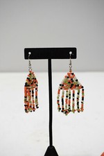 Earrings Orange White Glass Beaded Earrings