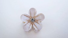 Small mini gold metal and acrylic white flower crystal hair claw clip