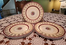 VALENCIA BURGANDY SET OF 5 DINNER PLATES BY MYOTT & SONS 1945-1952.  GOOD COND. 