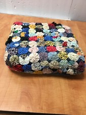 Vintage Yo Yo Pillow - Colorful Toss Pillow 12" x 12" Handmade