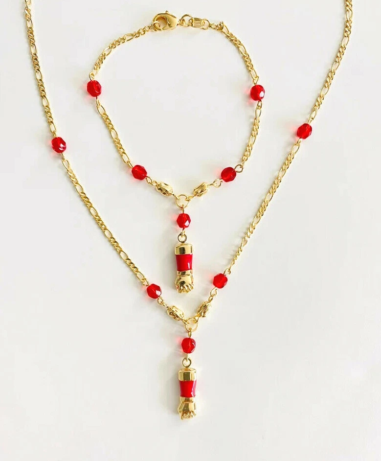 JUEGO FIGA ROJA CHAPADA EN ORO 18K PARA PROTECCIÓN, BUENA SUERTE, DINERO - N224 Foto 4 de 4