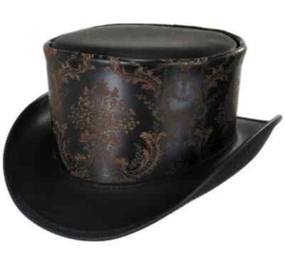 Black Leather Top Hat Handcrafted Top Hat Royal Style Victorian Hat  Steampunk