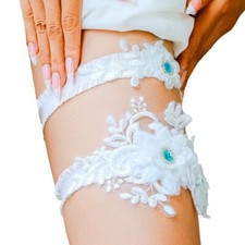 2 Pieces Wedding Garters for Bride Stretchy Lace Floral Garter with Rhineston...
