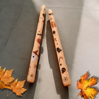 Set of 2 Halloween Taper Candles - Smokeless, Paraffin & Soy Wax Blend