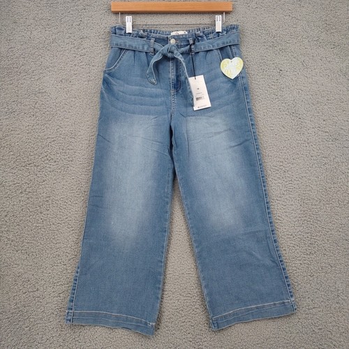 Jordache Girls Jeans Size 18 Blue High Rise Crop Wide Leg Paperback Waist Belt