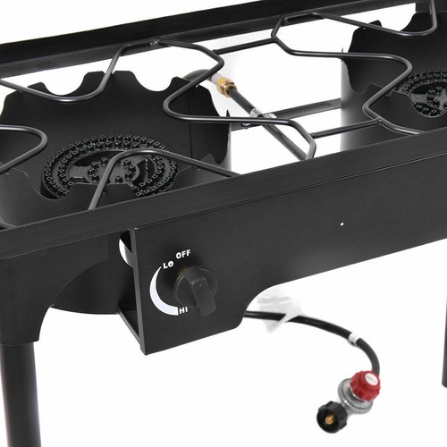 Double Burner Gas Propane Cooker Outdoor Camping Stove Stand Barbecue BBQ Grill - Picture 5 of 6